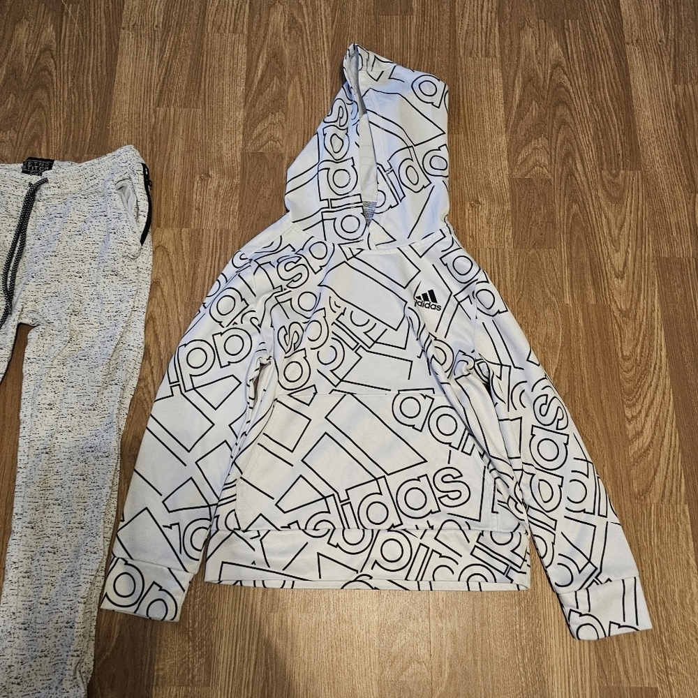 Adidas White and Black Hoodie with Retro Stitch Gray Joggers - Picture 3 of 6